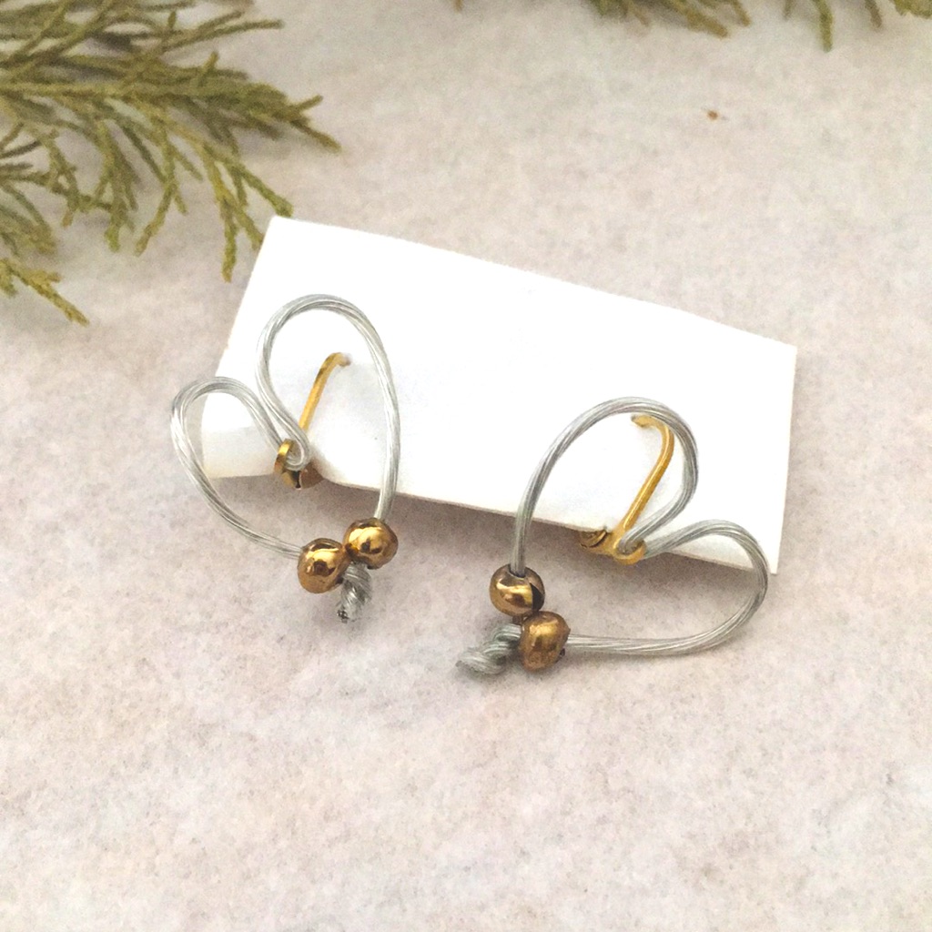 Lp Silver Gold Slanted Heart Pendant Drop Earrings